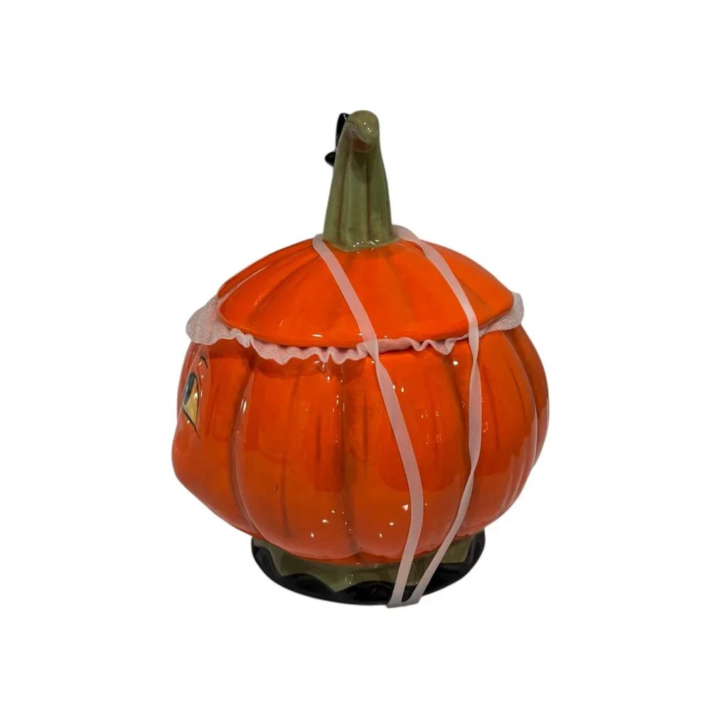 Johanna Parker Halloween Pumpkin Covered Candy Bowl With Spoon NEW